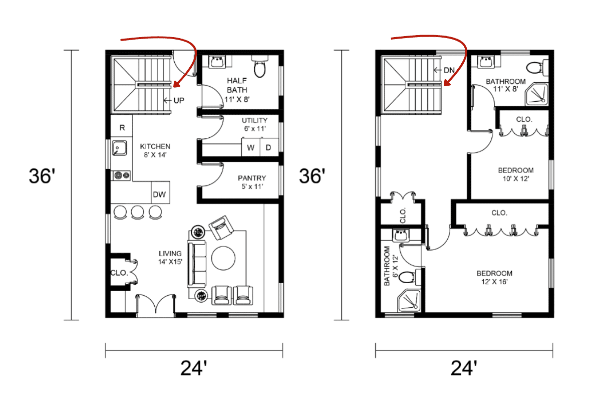 Multi-story floor plan layout